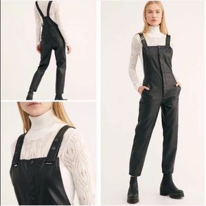 NWOT Free People Overalls Black Vegan Leather 0